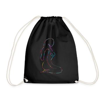 Line art female silhouette Female faces face - Drawstring Bag - black - Front