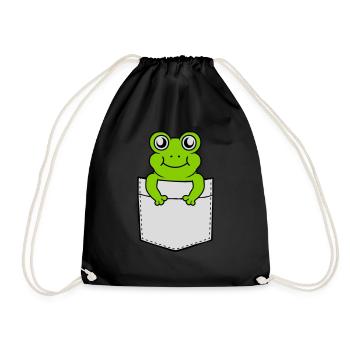 Breast pocket small sweet frog - Drawstring Bag - black - Front