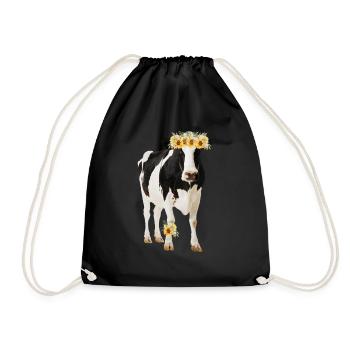 Holstein Kuh mit Blüten - Turnbeutel - Schwarz - Vorne
