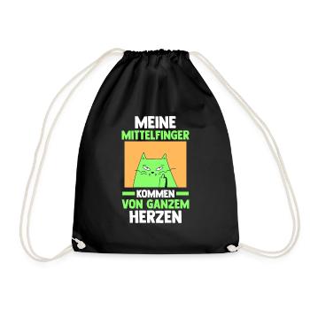 Katze Katzenbesitzer Katzenliebhaber Mittelfinger - Turnbeutel - Schwarz - Vorne