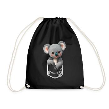 Kuscheliger Baby Koala in der Brusttasche - Turnbeutel - Schwarz - Vorne
