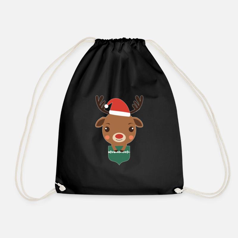 cute reindeer with christmas hat in a pocket - Turnbeutel - Schwarz