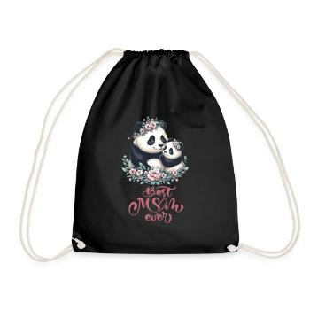 Best Mom Ever Panda Lover Floral Wreath I Mom - Turnbeutel - Schwarz - Vorne