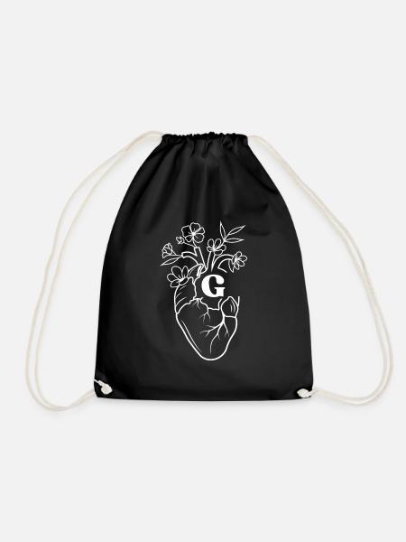 Buchstabe g Herz weiß florale Anatomie - Turnbeutel - Schwarz