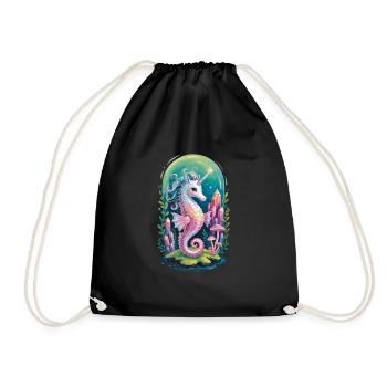 Seahorse Unicorn: Magical Sea World - Drawstring Bag - black - Front