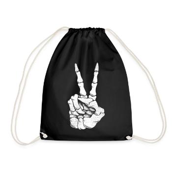 Skeleton Hand Funny Halloween Costume Peace - Drawstring Bag - black - Front