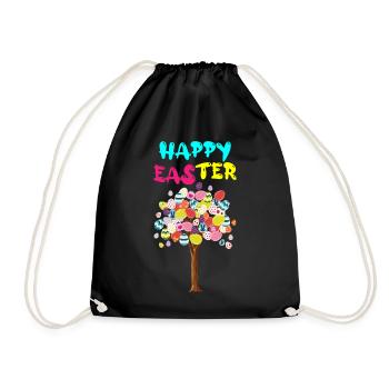 Happy Easter Egg Tree With Easter Rabbit Egg - Drawstring Bag - black - Front