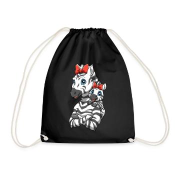 Liebevolles Zebra mit Zebra Kind für Zebra - Turnbeutel - Schwarz - Vorne