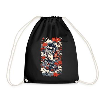 Japanischer Koi Kunststil Japan Wave Retro Stil - Turnbeutel - Schwarz - Vorne