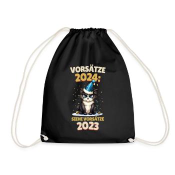 Silvester Vorsätze 2024 Katze Siehe 2023 Lustig - Turnbeutel - Schwarz - Vorne
