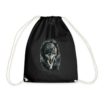 Wolf – Wilderness & Strength - Drawstring Bag - black - Front