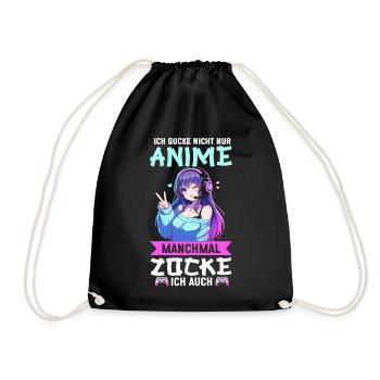Ich Gucke Nicht Nur Anime Manchmal Zocke Ich Auch - Turnbeutel - Schwarz - Vorne