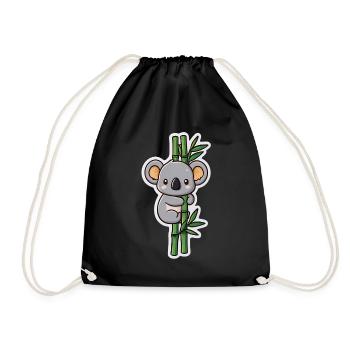 Kawaii Koala with Bamboo – Cute Sticker Motif - Drawstring Bag - black - Front