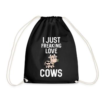 I Just Freaking Love Cows Cartoon - Drawstring Bag - black - Front