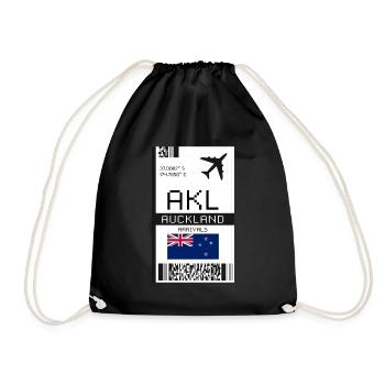 Auckland, New Zealand Boarding Pass - AKL Ticket - Drawstring Bag - black - Front