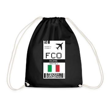 Bordkarte für Rom, Italien - FCO Flugticket - Turnbeutel - Schwarz - Vorne