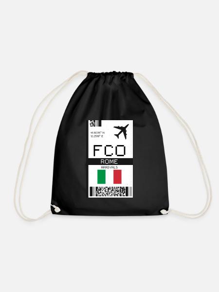 Bordkarte für Rom, Italien - FCO Flugticket - Turnbeutel - Schwarz