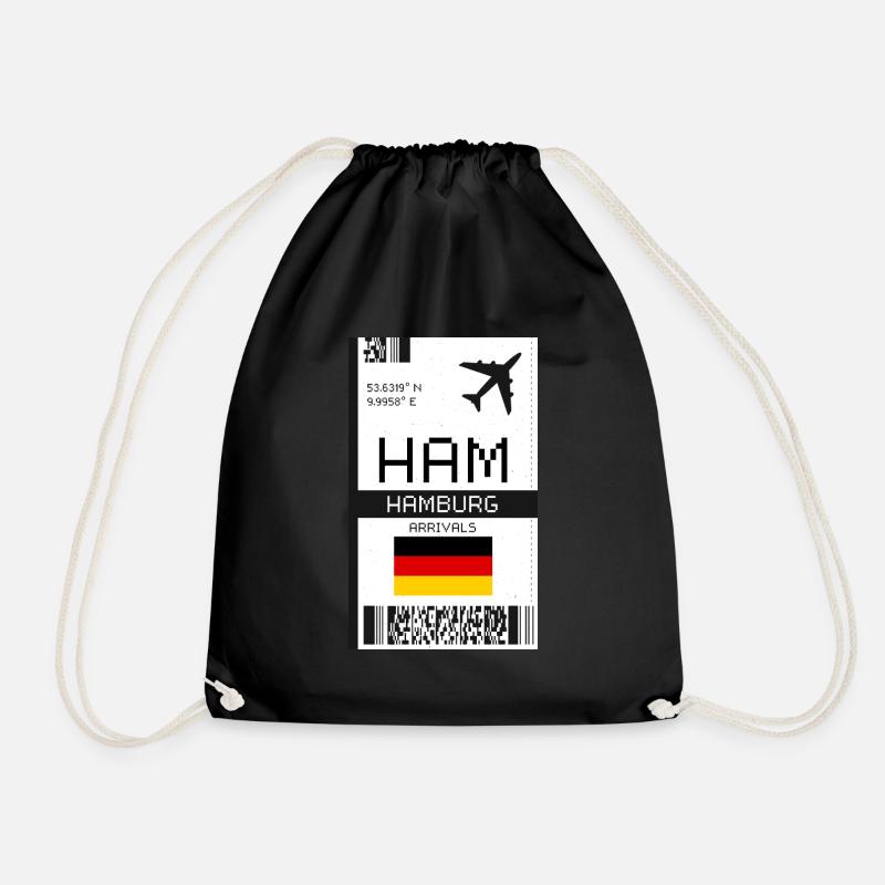 Hamburg, Germany Boarding Pass - HAM Flight Ticket - Drawstring Bag - black