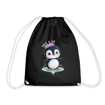 Süßer Cartoon Kawaii Pinguin mit süßer Krone - Turnbeutel - Schwarz - Vorne
