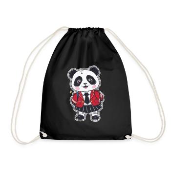 Kawaii panda wearing traditional school uniform - Drawstring Bag - black - Front