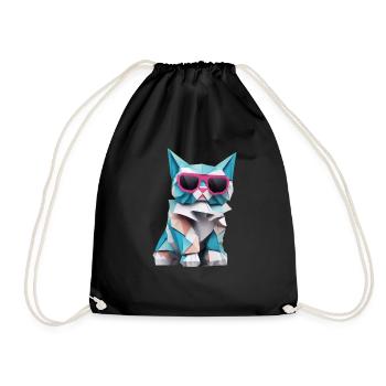Cool cat in origami style VIII - Drawstring Bag - black - Front