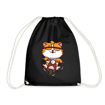 Katze mit Motorrad - Turnbeutel - Schwarz - Vorne