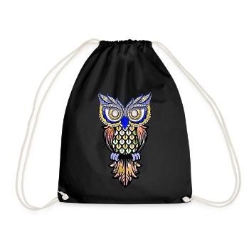 Eule Natur Vogel Farbenfroh Farbe Wild - Turnbeutel - Schwarz - Vorne