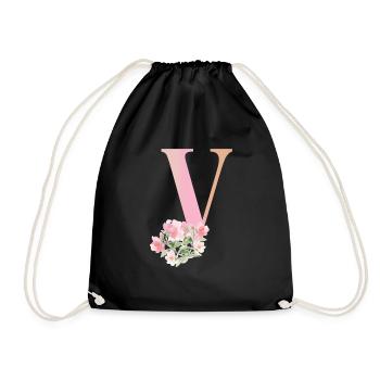 Letter V with flowers - Drawstring Bag - black - Front