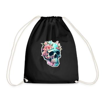 Human Skull & Flowers 33 - Drawstring Bag - black - Front