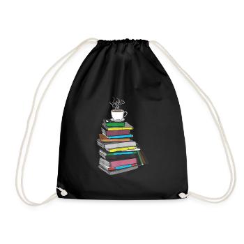 Drawing coffee and books with heart gifts - Drawstring Bag - black - Front