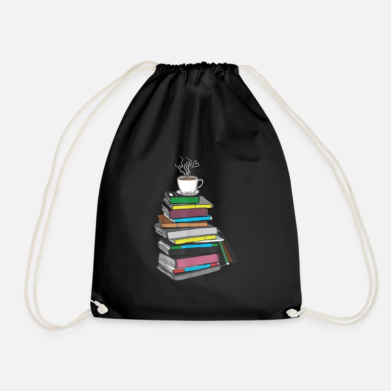 Zeichnung Kaffee und Bücher mit Herz Geschenke - Turnbeutel - Schwarz