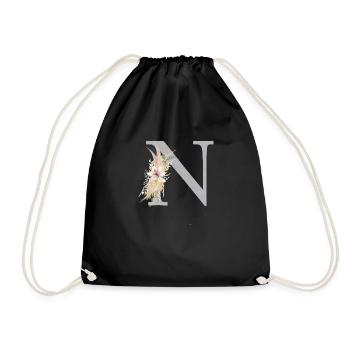 Personalisierbar Monogramm Watercolour Floral N - Turnbeutel - Schwarz - Vorne