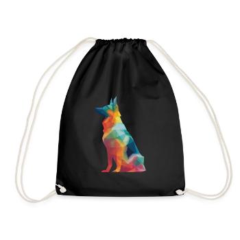 German Shepherd Low Poly Art Desing Colorful - Drawstring Bag - black - Front