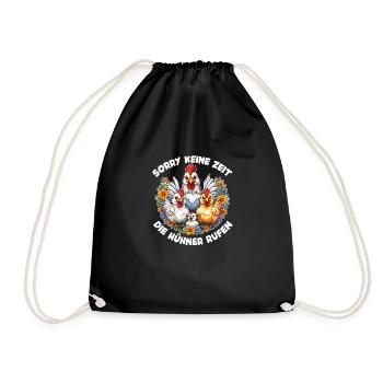 my chickens are calling funny colorful chicken family - Drawstring Bag - black - Front