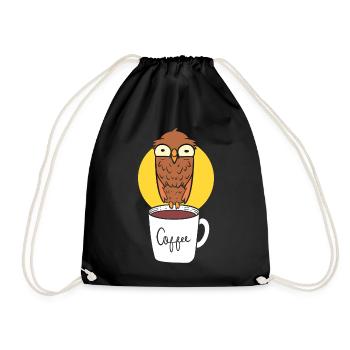 Eule und Kaffee Kaffeeliebhaber - Turnbeutel - Schwarz - Vorne