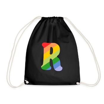 Buchstabe R Regenbogen - Turnbeutel - Schwarz - Vorne