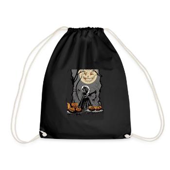 Scary and Mysterious Kid Playing with Pumpkins - Drawstring Bag - black - Front