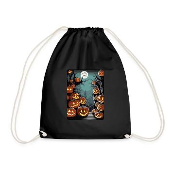 Scary Cemetery with Many Halloween Pumpkins - Drawstring Bag - black - Front
