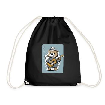 Niedlicher kindlicher Bär, der Gitarre spielt - Turnbeutel - Schwarz - Vorne
