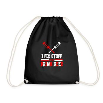 I fix stuff and drink bear funny quote - Drawstring Bag - black - Front