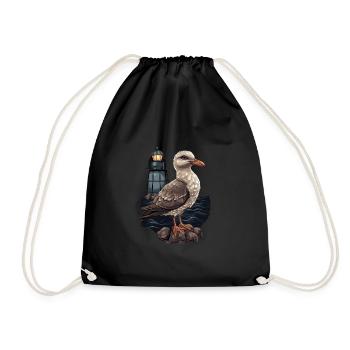 Seagull Seabird Lighthouse - Drawstring Bag - black - Front
