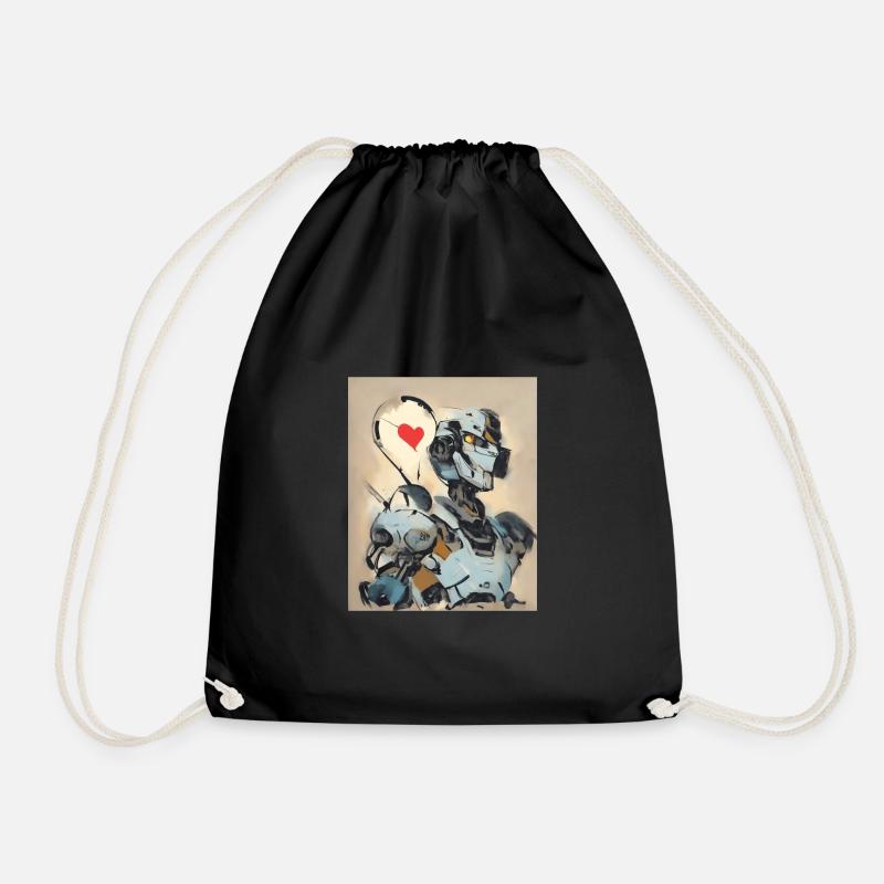 I Love Robots cool robot - Drawstring Bag - black