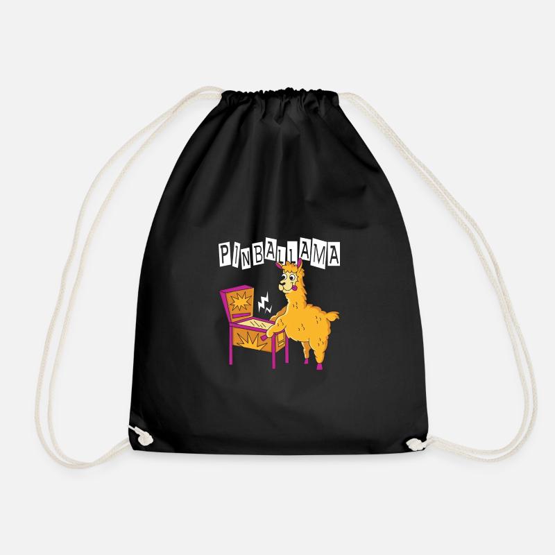 Pinballama with funny fun pinball design retro - Drawstring Bag - black