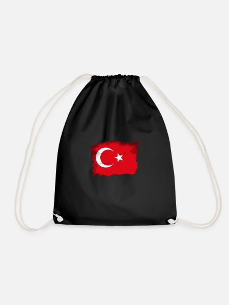 Turkey flag 2 - Drawstring Bag - black