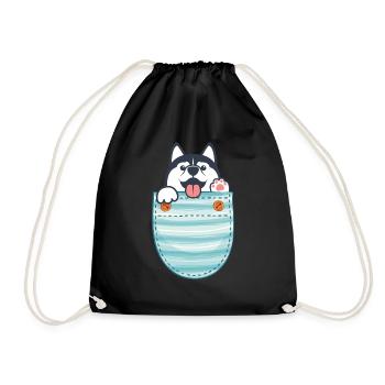 Siberian Husky Geschenk Brusttasche Husky - Turnbeutel - Schwarz - Vorne