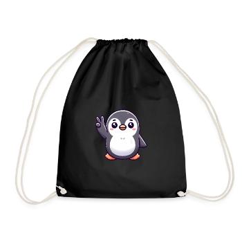 Friedlicher Pinguin Cartoon Illustration - Turnbeutel - Schwarz - Vorne