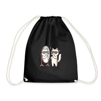 Confident Cat with Sunglasses Design - Drawstring Bag - black - Front