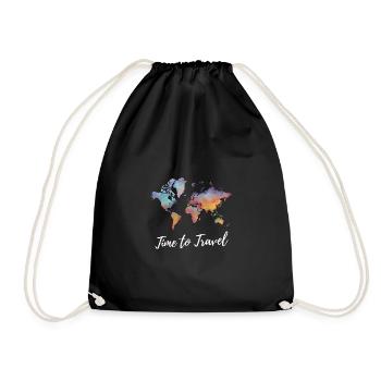 Time to Travel Fernweh Weltkarte Batik Weltreise - Drawstring Bag - black - Front