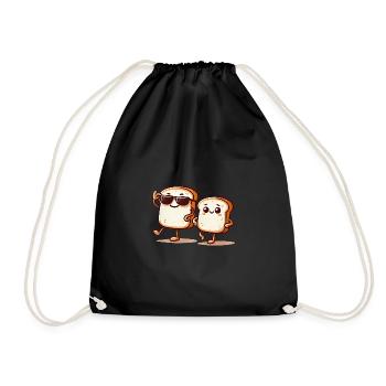 Cool Gluten Bread Duo Cartoon Design - Drawstring Bag - black - Front