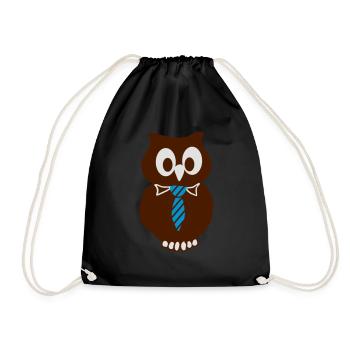 Owl with tie - 3 colors - Drawstring Bag - black - Front